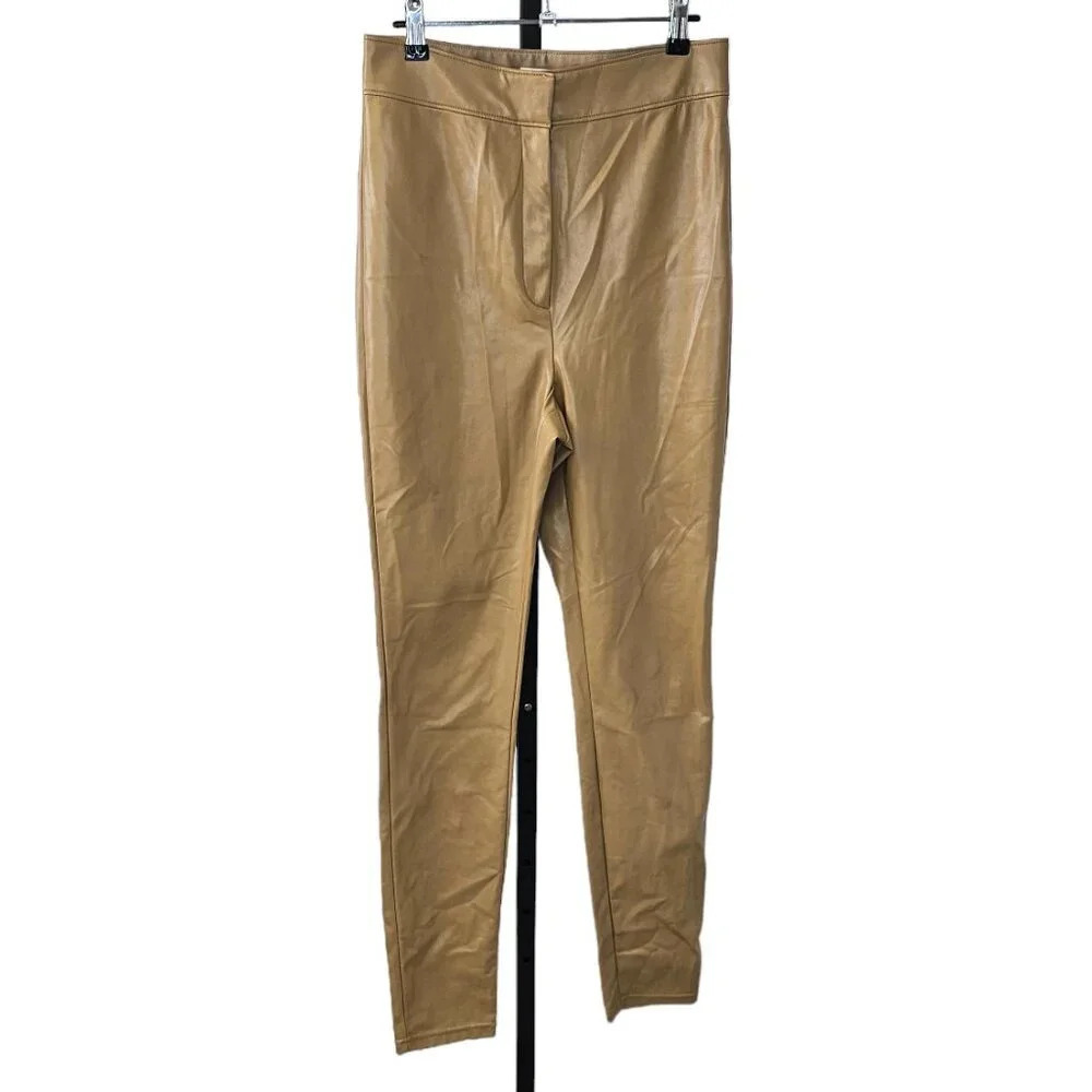 Aritzia Babaton Caspian Pant Size 8 High Rise Vegan Leather Fitted Tan